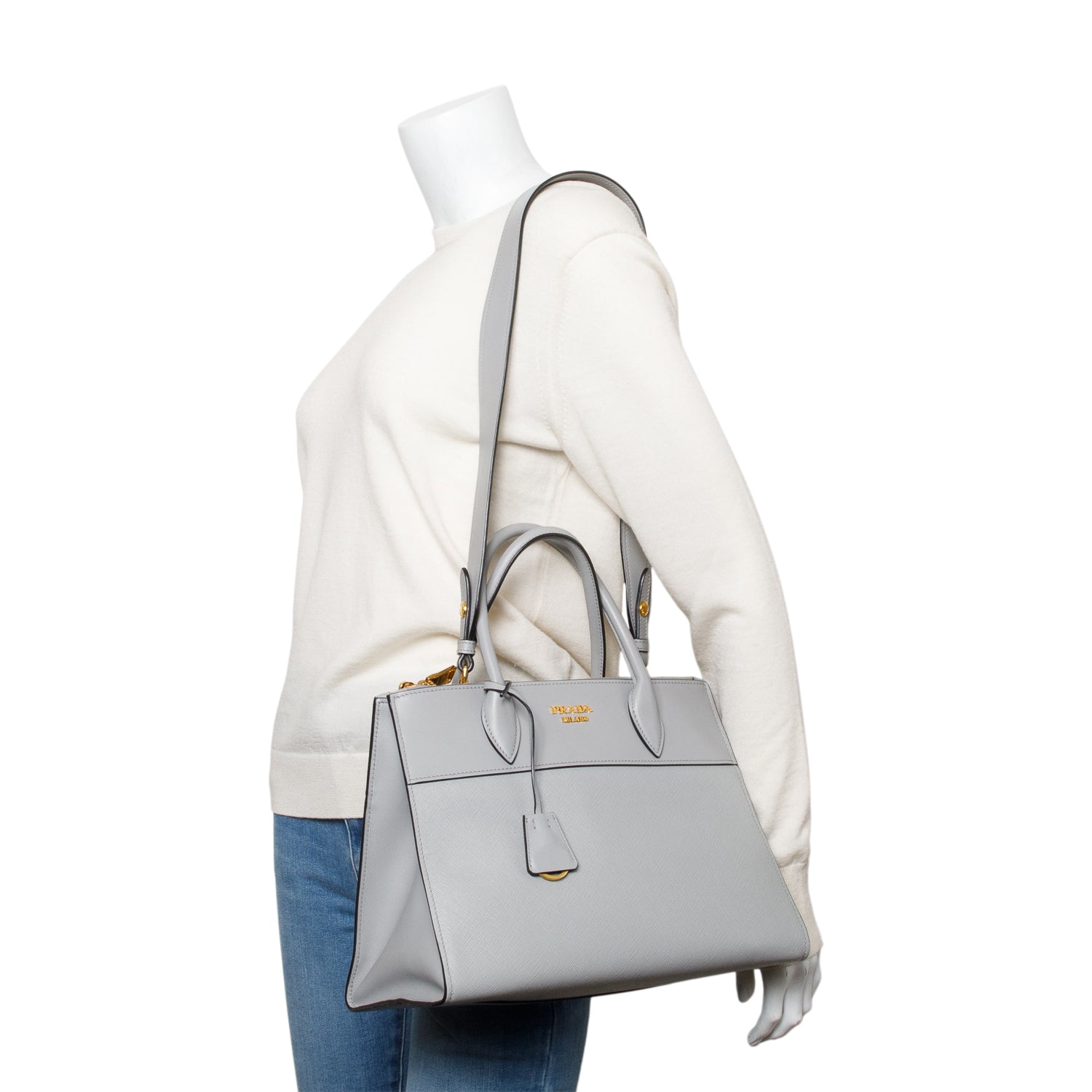 Prada Grey Saffiano & City Calf Leather Small Paradigme Tote