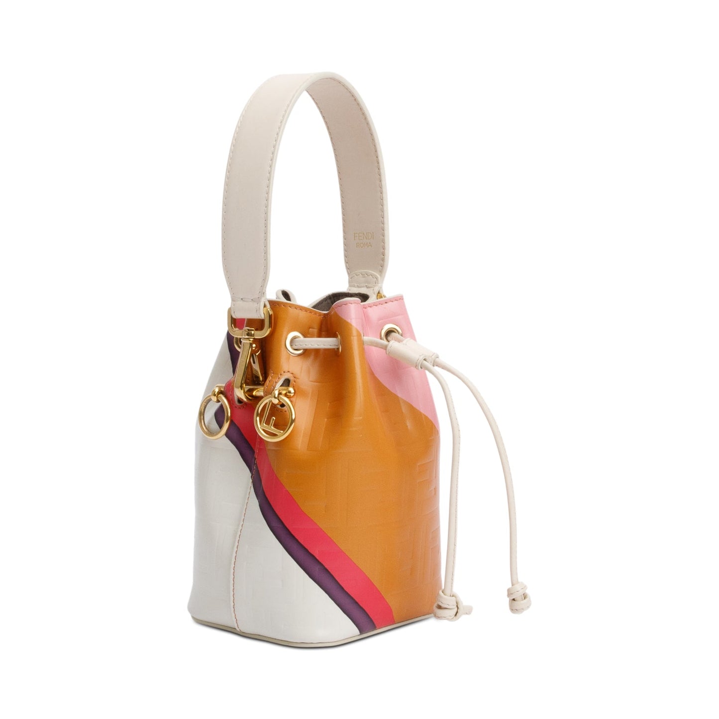 Fendi Multicolor FF Embossed Stripe Calfskin Leather Mini Mon Tresor Bucket Bag
