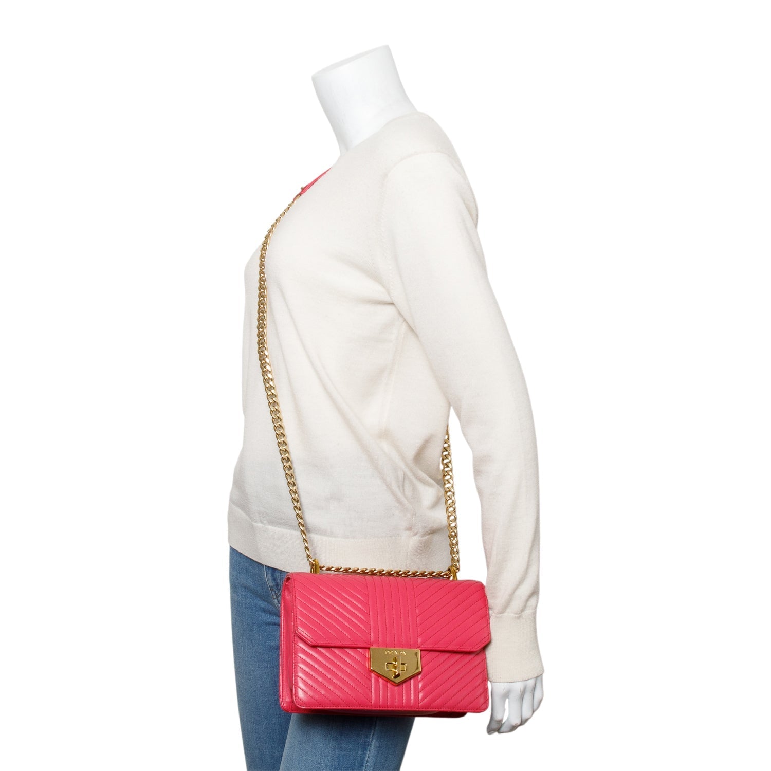 Prada Pink Soft Calf Chevron Impunture Chain Bag