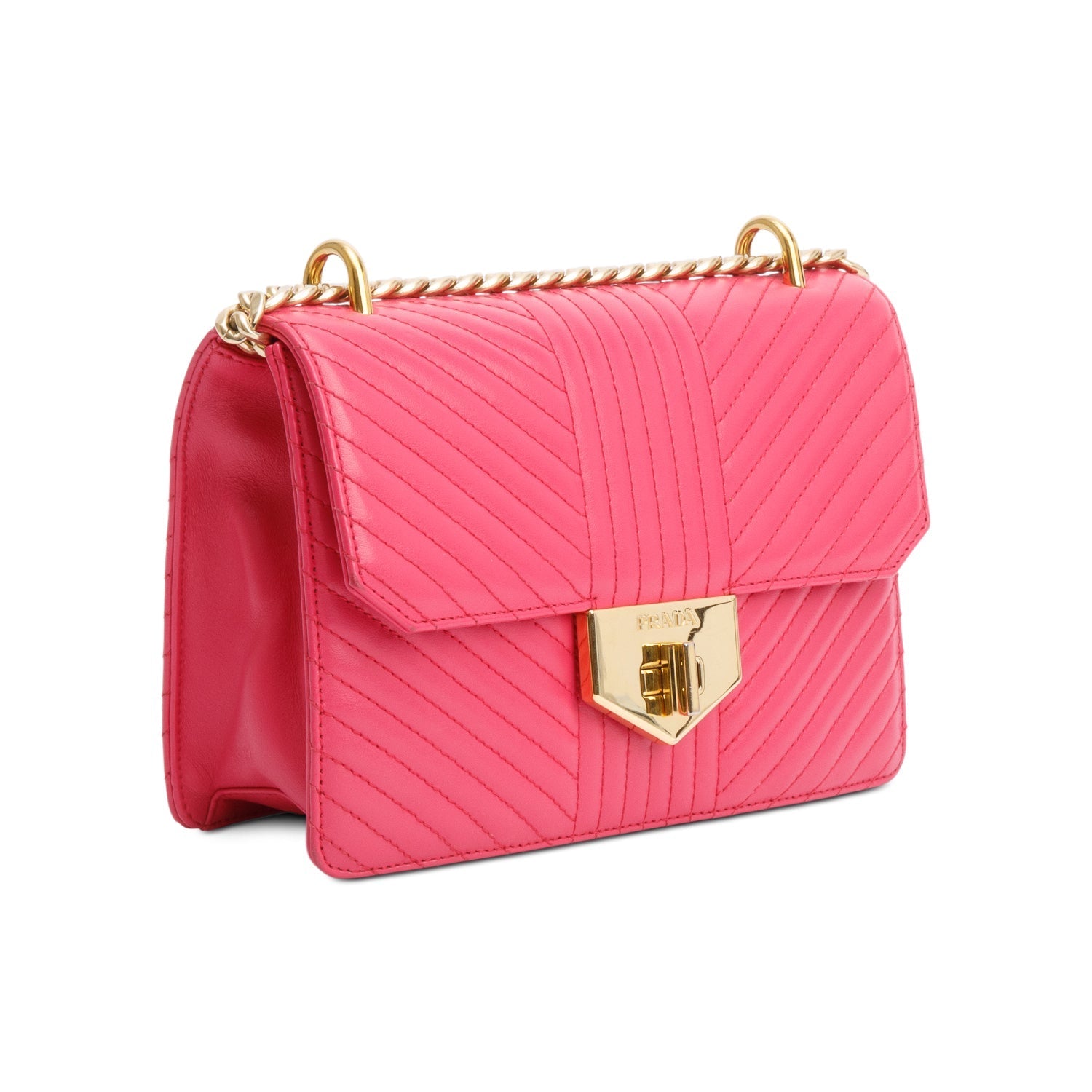 Prada Pink Soft Calf Chevron Impunture Chain Bag