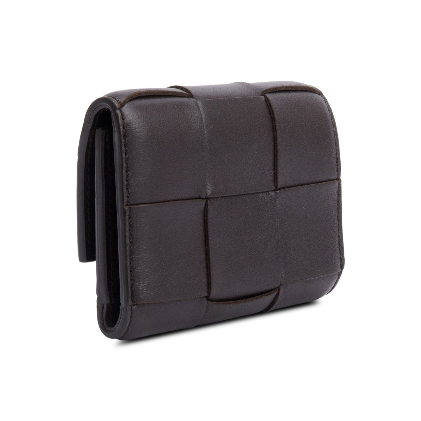 Bottega Veneta Brown Intreccio Nappa Leather Cassette Tri-Fold Zip Wallet