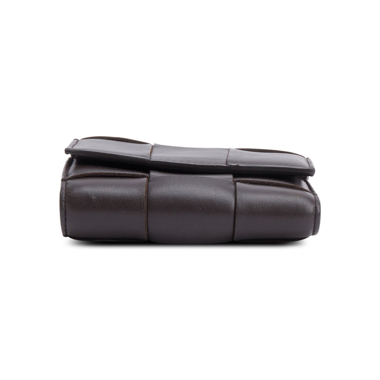 Bottega Veneta Brown Intreccio Nappa Leather Cassette Tri-Fold Zip Wallet