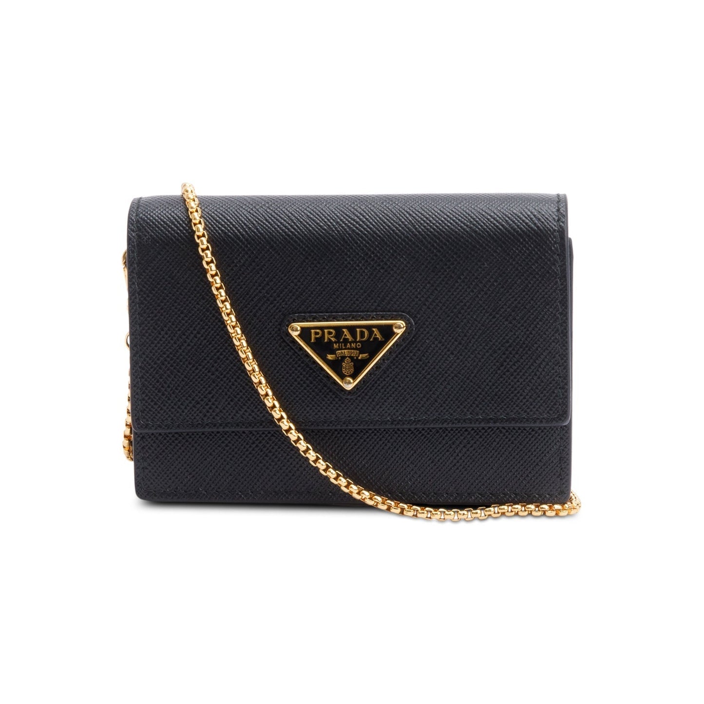Prada Black Saffiano Metal Card Holder on Chain