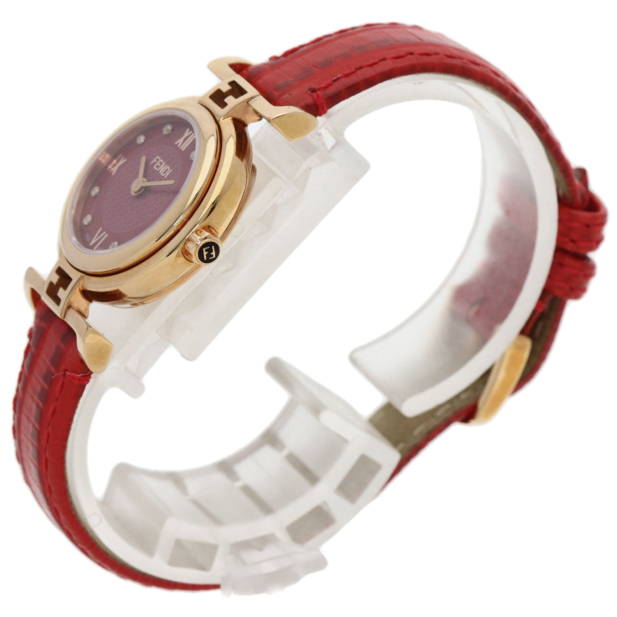 FENDI Watches Quartz 2700L PGP, leather gold Round face Red dial Women