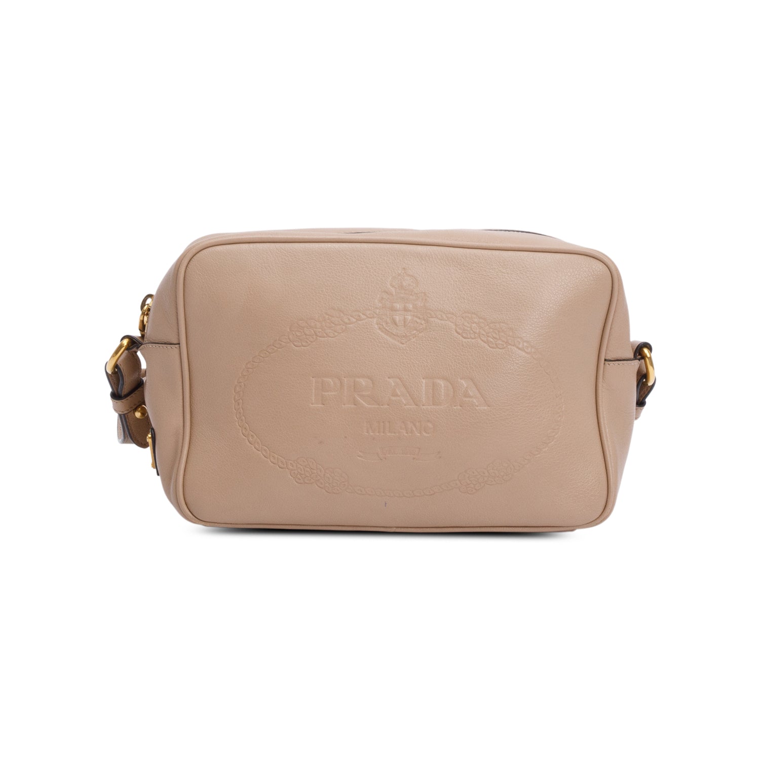 Prada Beige Glace Calf Leather Logo Camera Crossbody Bag