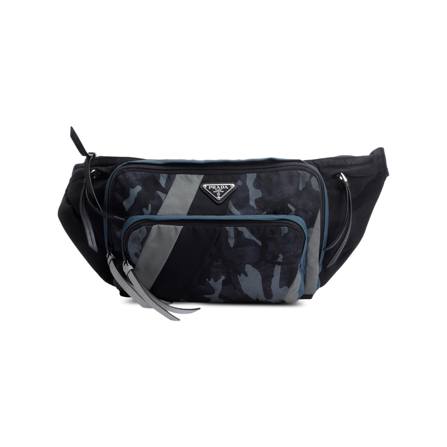Prada Black/Blue/Grey Camouflage Tessuto Nylon Belt Bag