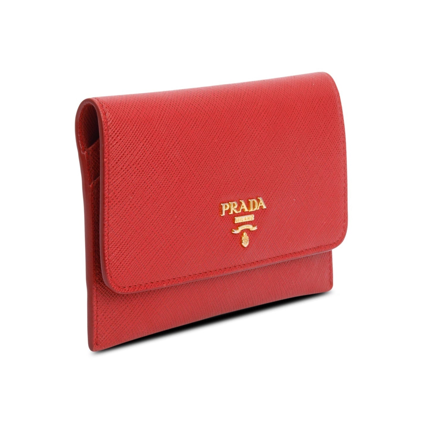 Prada Red Saffiano Metal Leather Hard Holder Flap Wallet