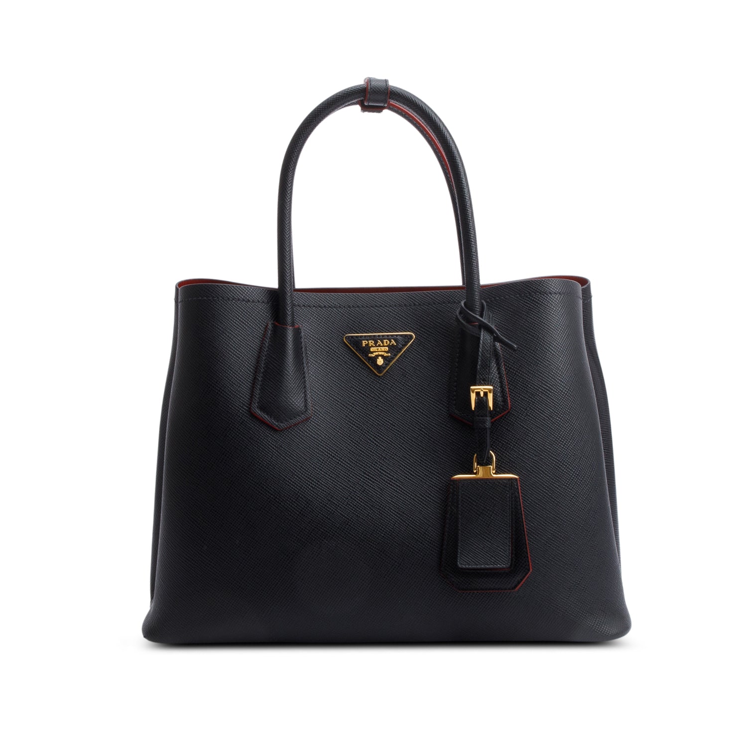 Prada Black Saffiano Lux Medium Cuir Double Tote