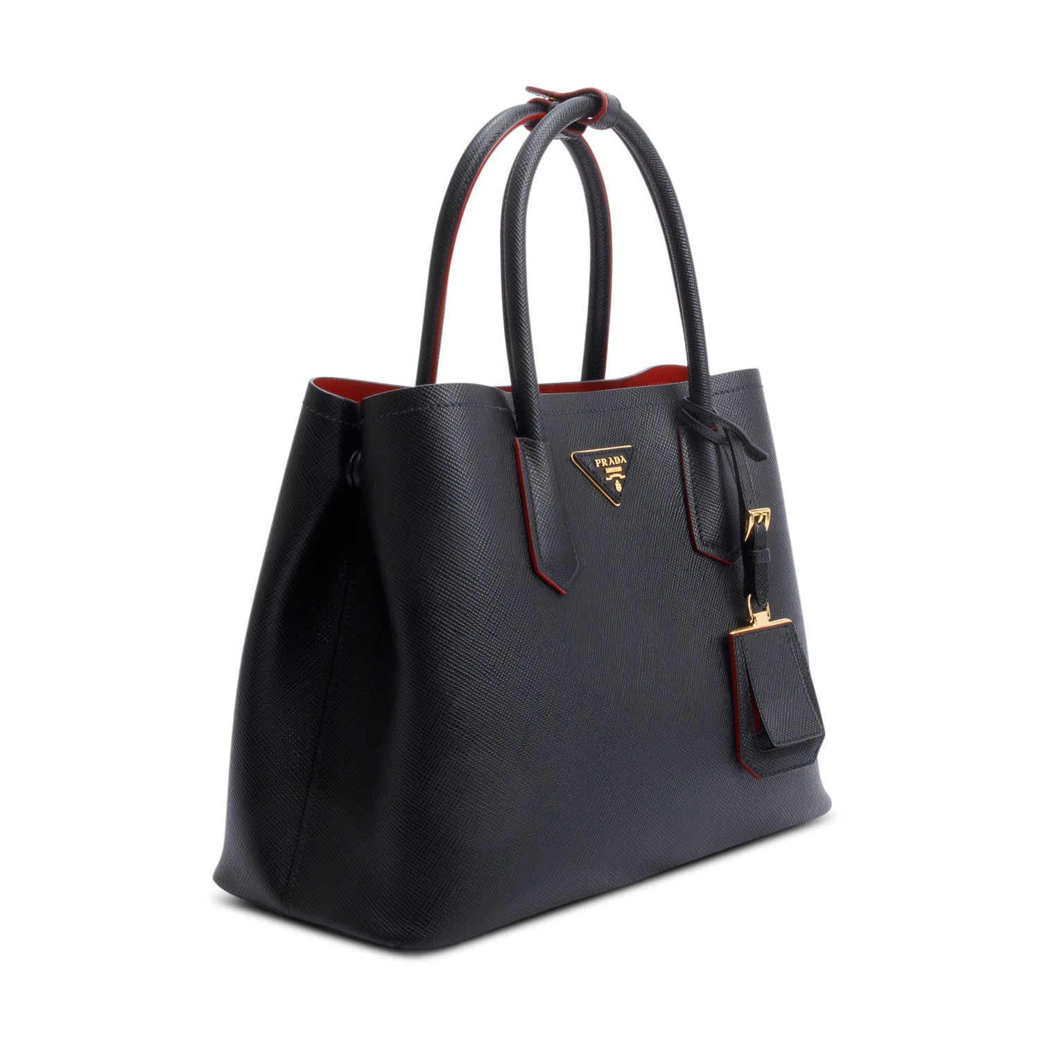 Prada Black Saffiano Lux Medium Cuir Double Tote