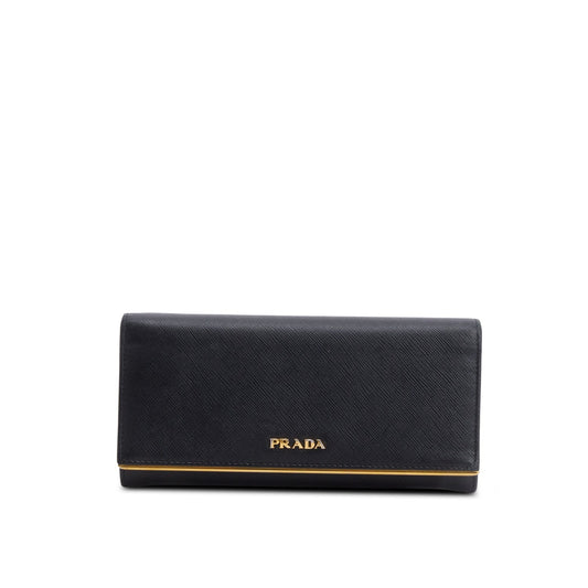 Prada Black Saffiano Metal Continental Wallet