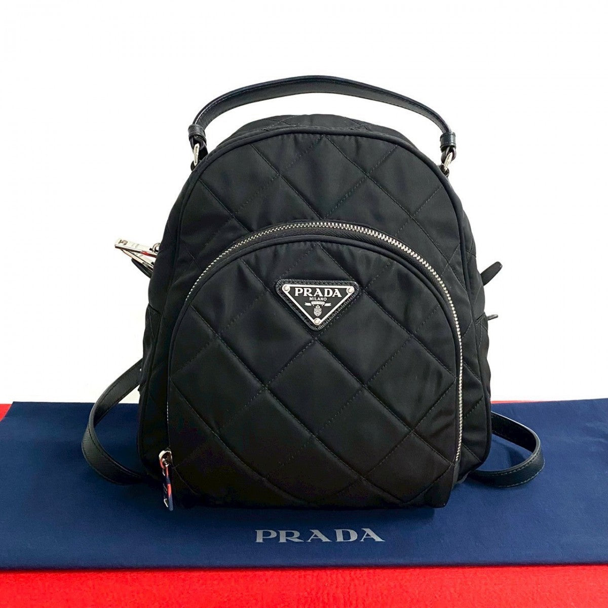 PRADA Backpack Nylon, Leather black Triangle Logo Metal Women