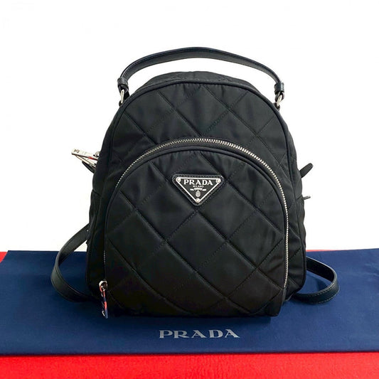 PRADA Backpack Nylon, Leather black Triangle Logo Metal Women