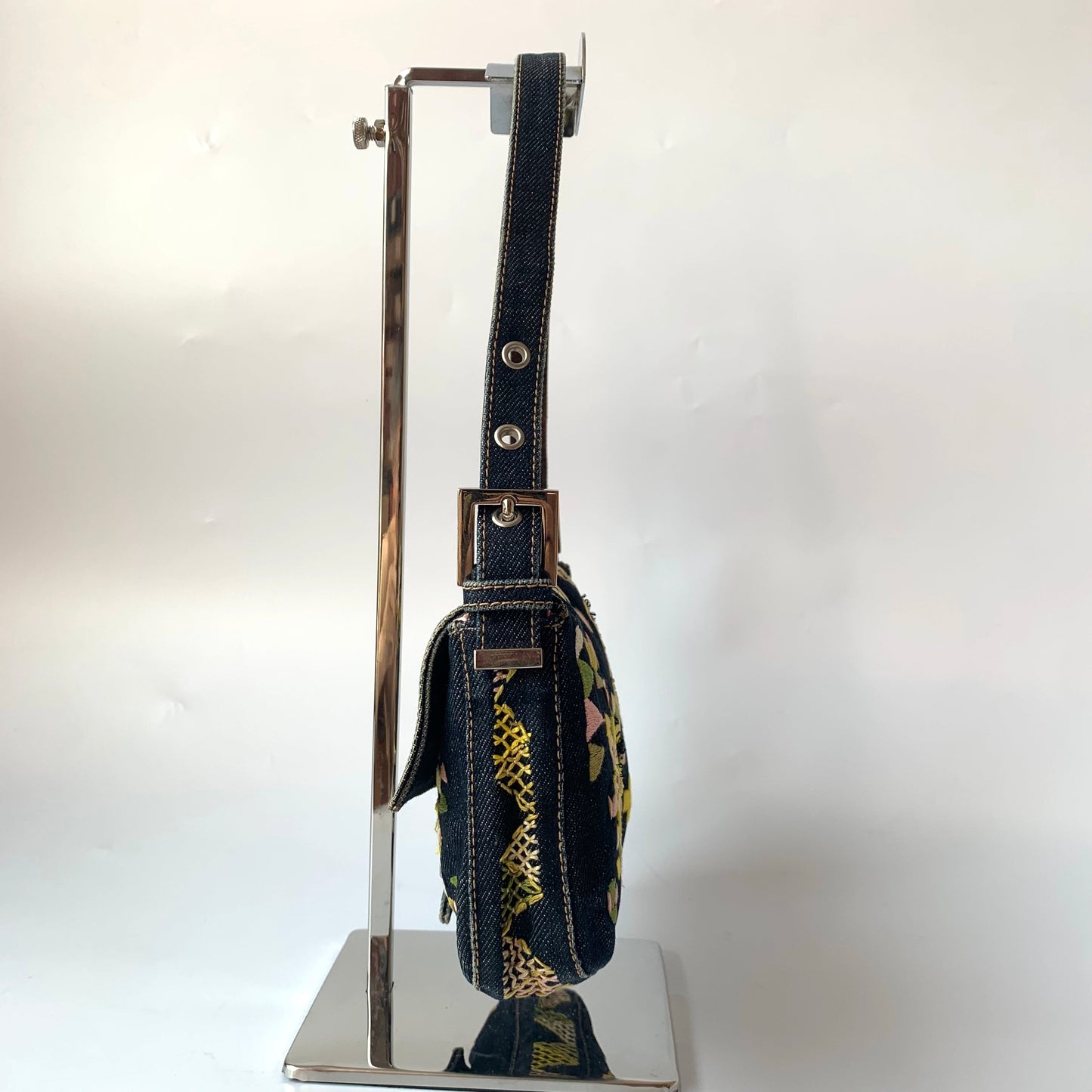 Fendi Baguette Denim with Floral Embroidery