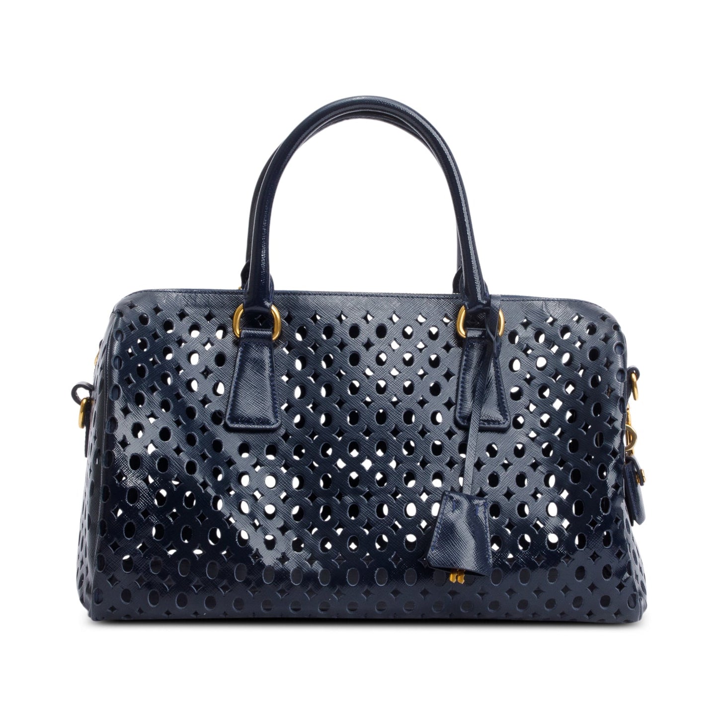 Prada Blue Saffiano Vernice Leather Fori Bauletto