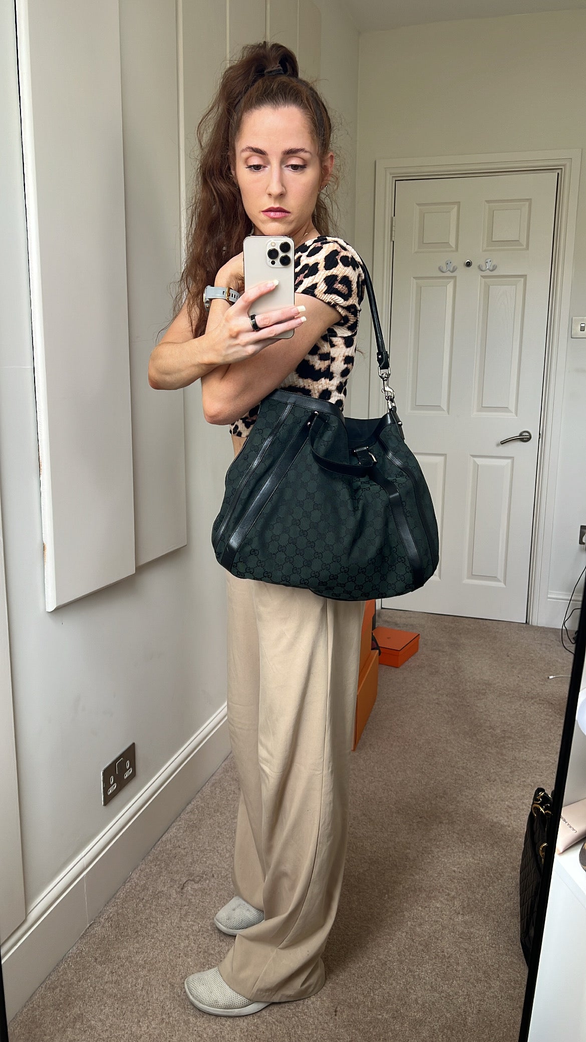 Gucci Monogram Nylon Leather Canvas Tote