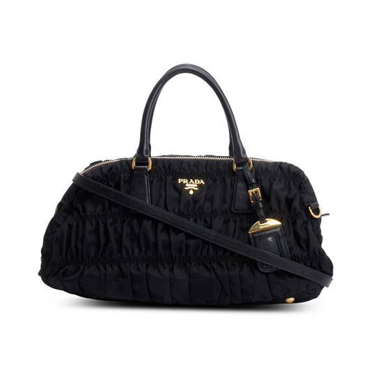 Prada Black Leather-Trimmed Tessuto Gaufre Tote