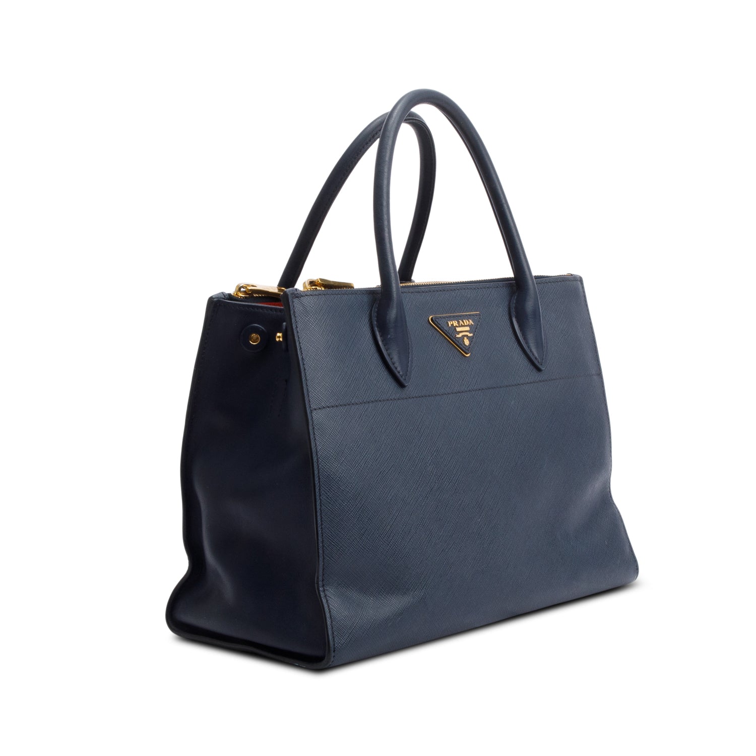 Prada Navy Saffiano & City Calf Leather Medium Greche Paradigme Tote