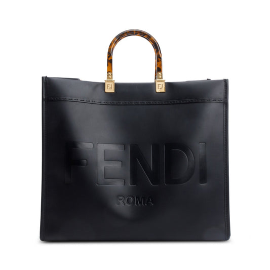 Fendi Black Calfskin Leather Large Sunshine Tote Bag