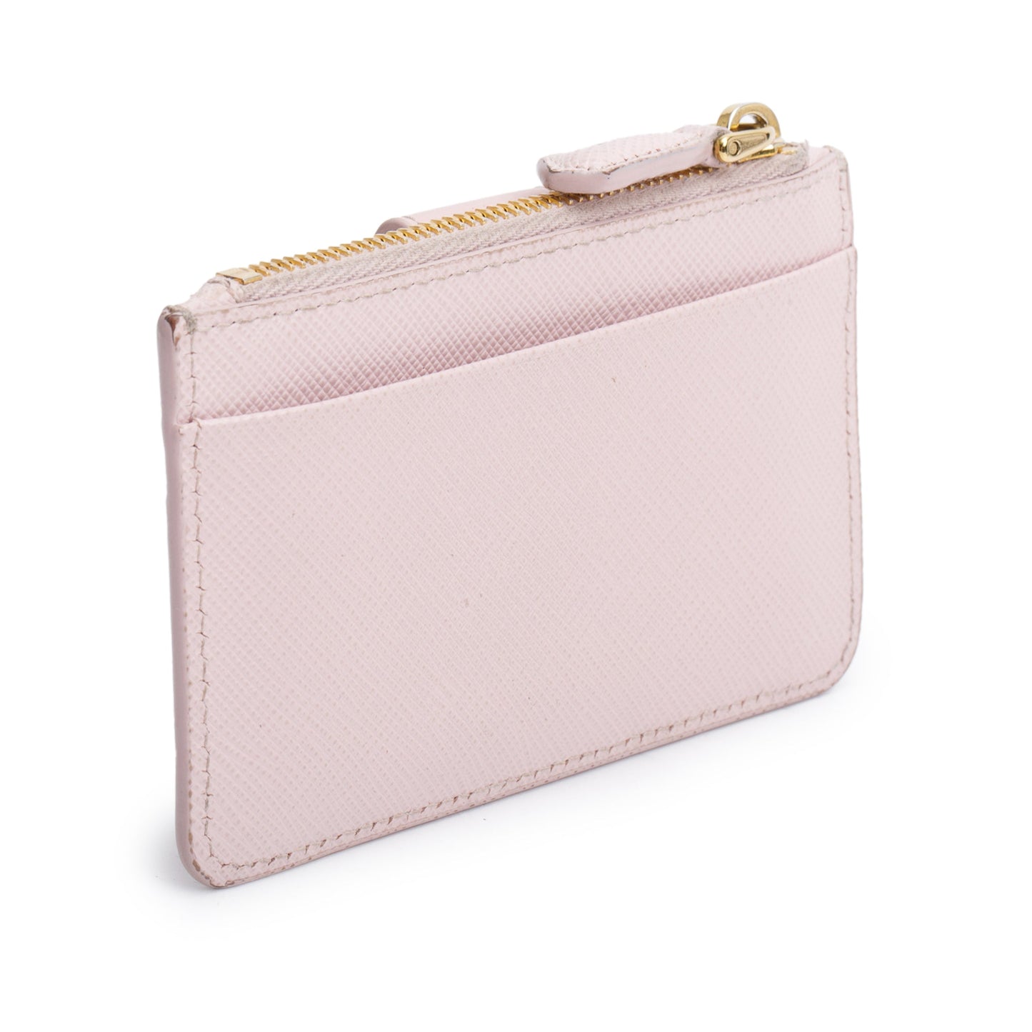 Prada Pink Saffiano Leather Triangle Logo Zip Card Holder