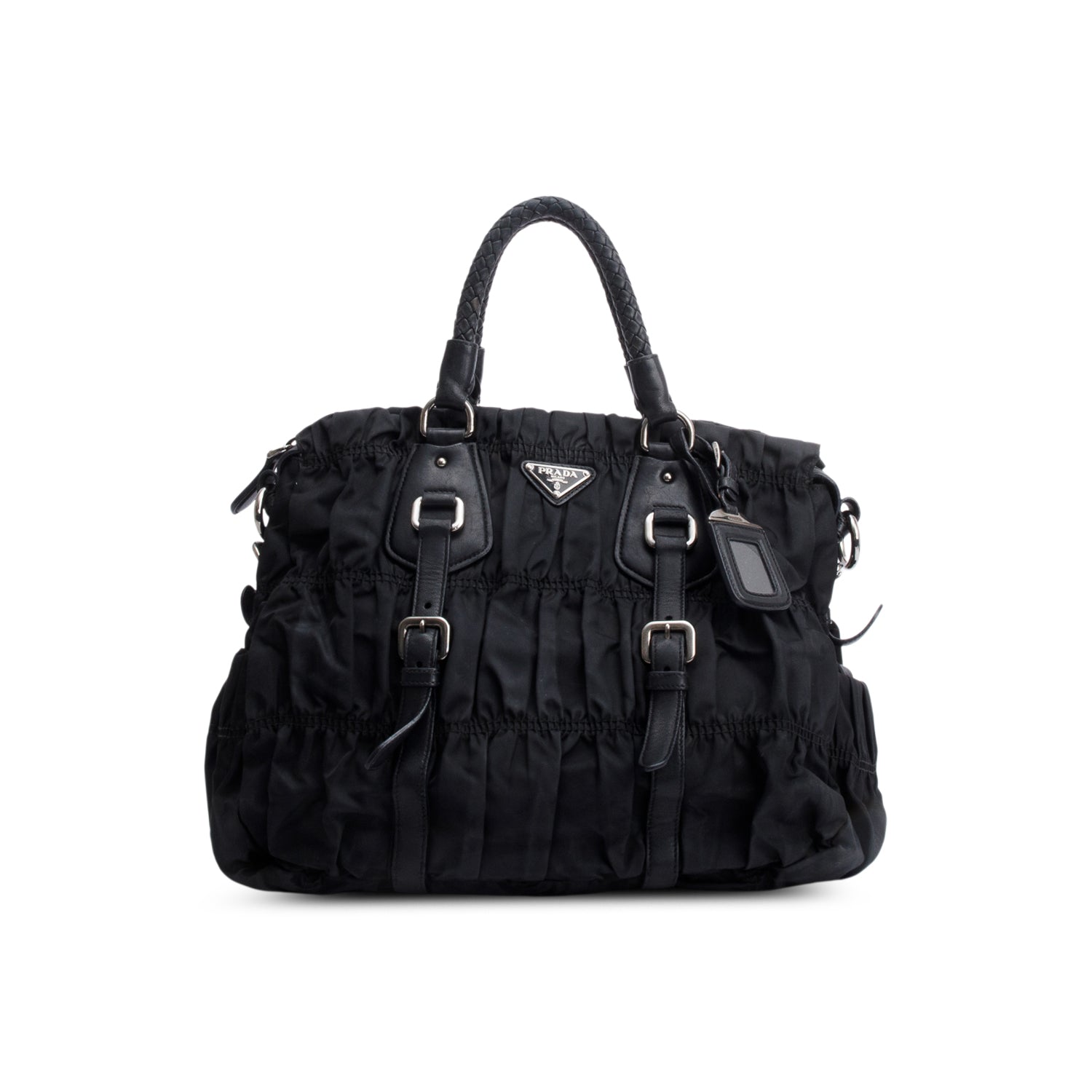 Prada Black Letaher Trimmed Tessuto Nylon Gaufre Tote