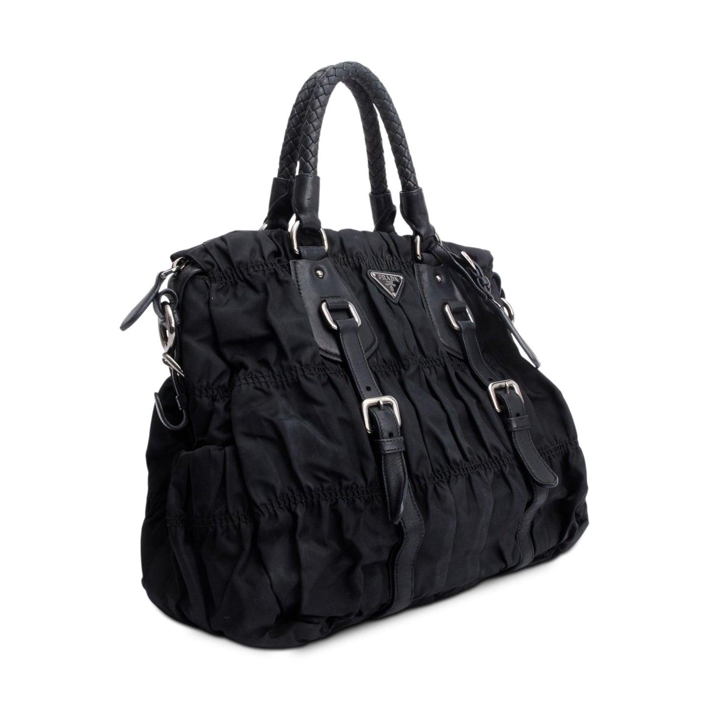 Prada Black Letaher Trimmed Tessuto Nylon Gaufre Tote