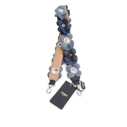 Fendi Black/Blue Leather Strap You Flower Bag Strap
