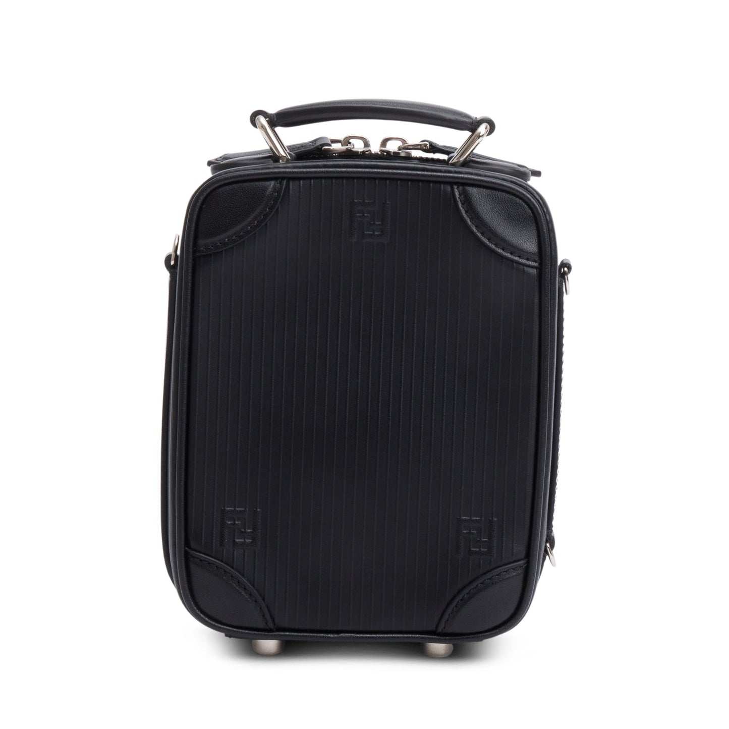 Fendi Black Vitello Astro Rubber Effect Mini Trolley Bag