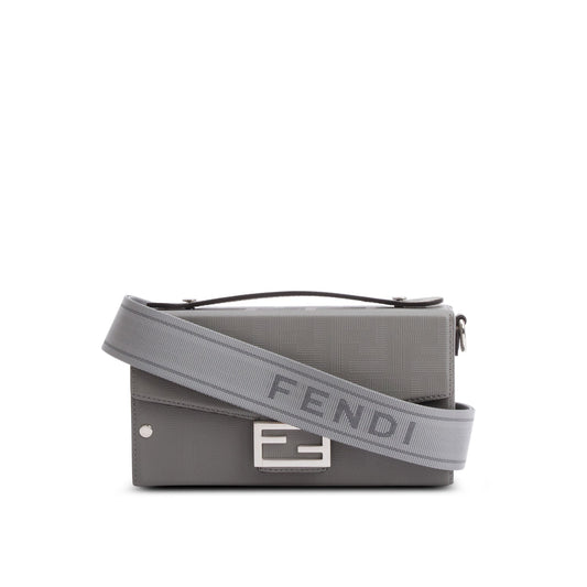 Fendi Grey Vitello King FF Lines Embossed Leather Soft Trunk Baguette