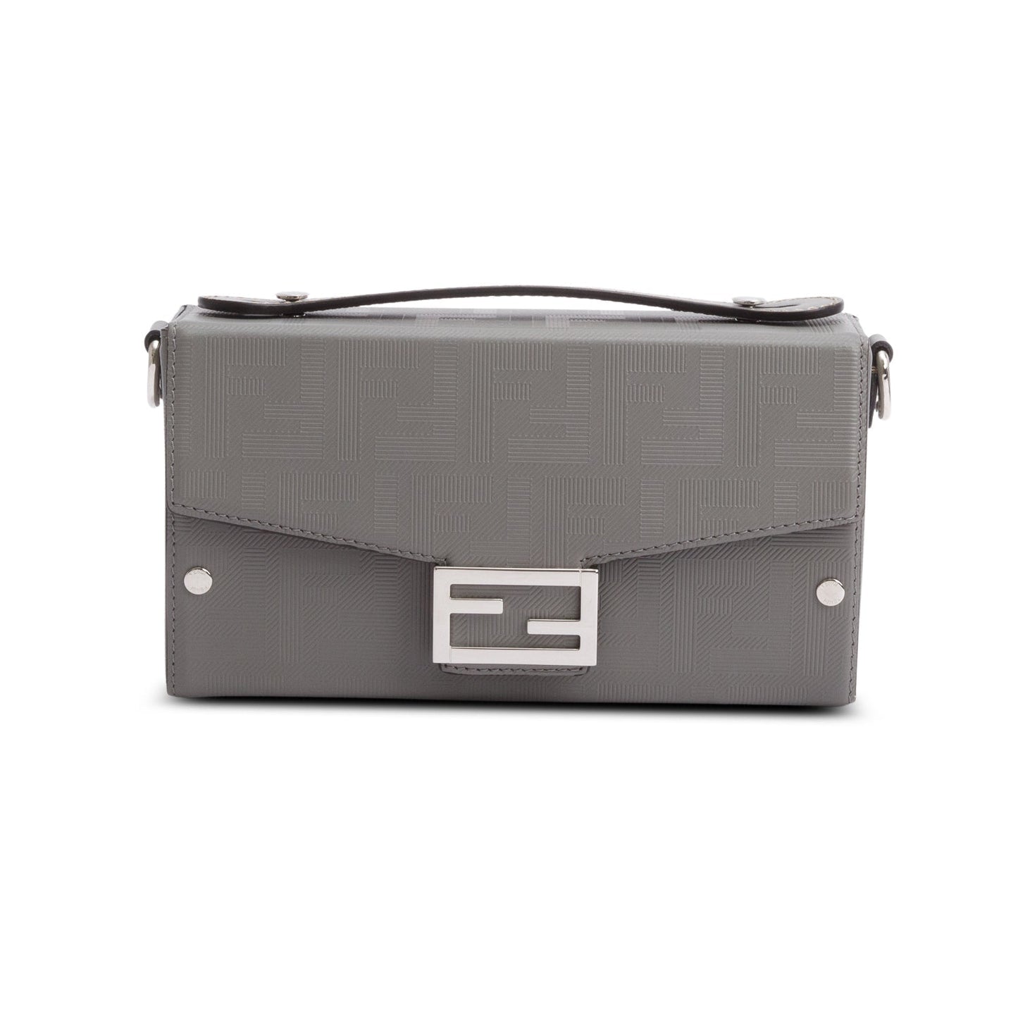 Fendi Grey Vitello King FF Lines Embossed Leather Soft Trunk Baguette