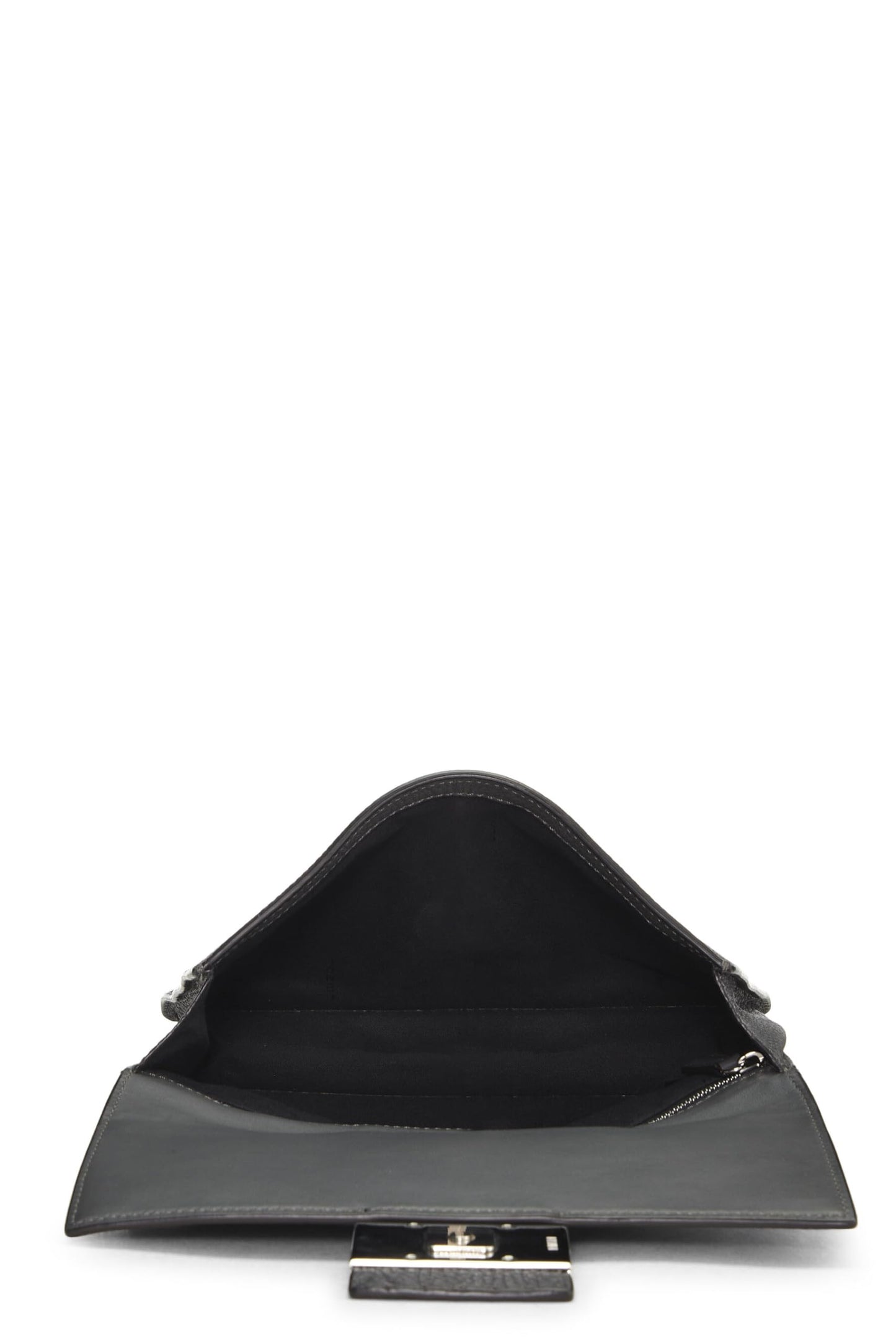 Fendi, Grey Leather Flat Baguette Bag Medium, Grey