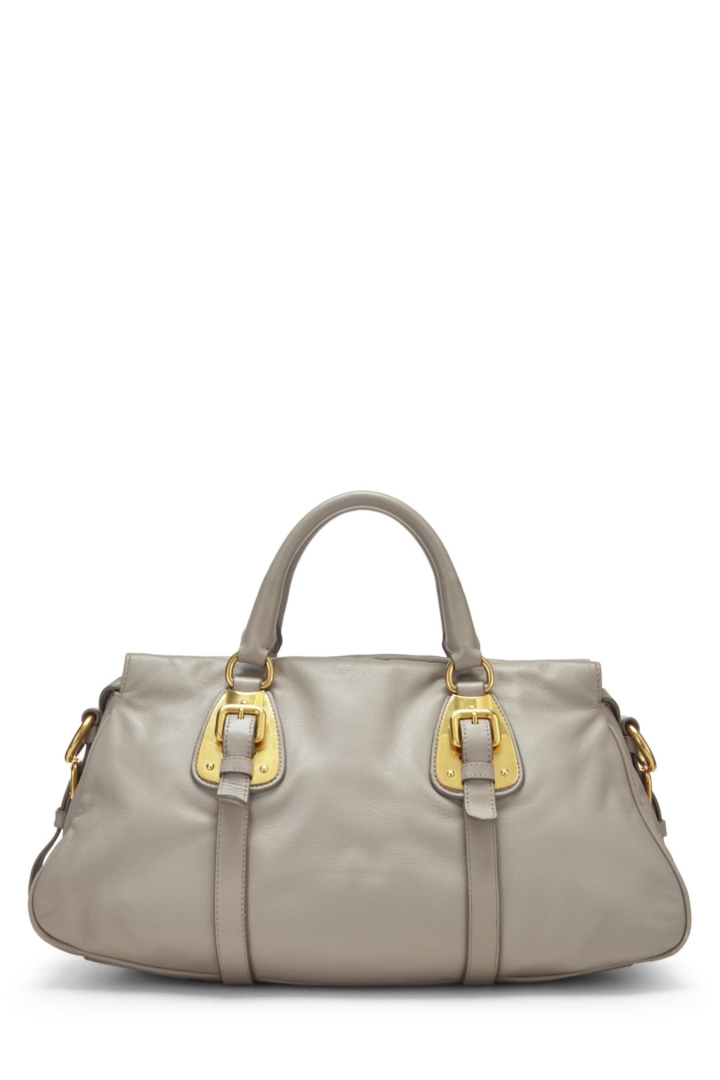 Prada, Grey Calfskin Convertible Buckle Handbag, Grey