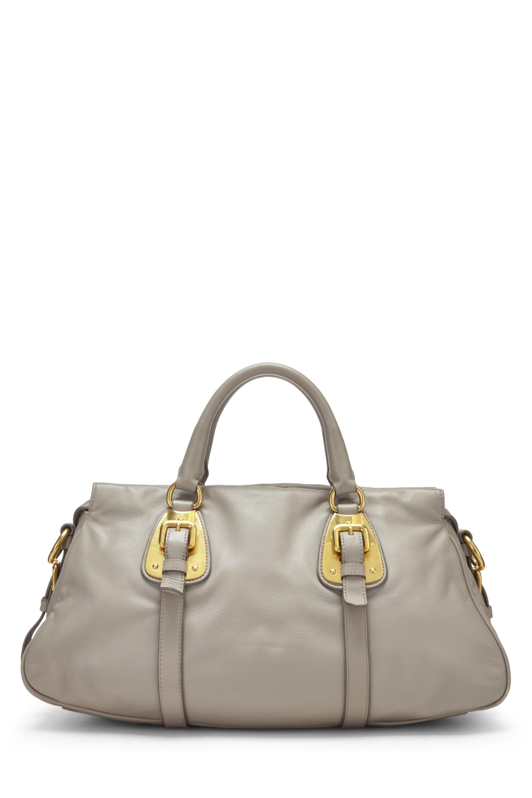 Prada, Grey Calfskin Convertible Buckle Handbag, Grey