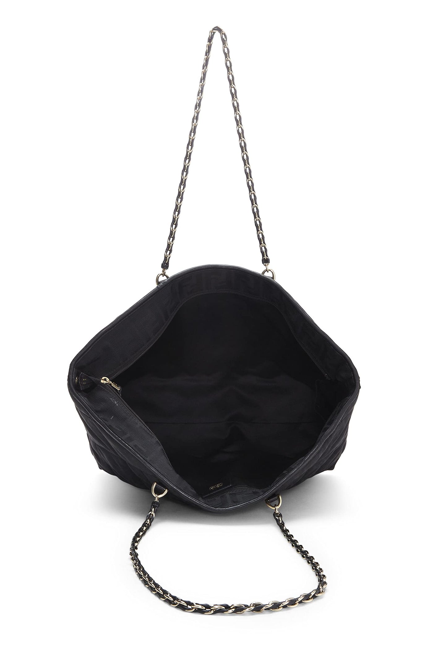 Fendi, Black Quilted Canvas Chain Tote, Black