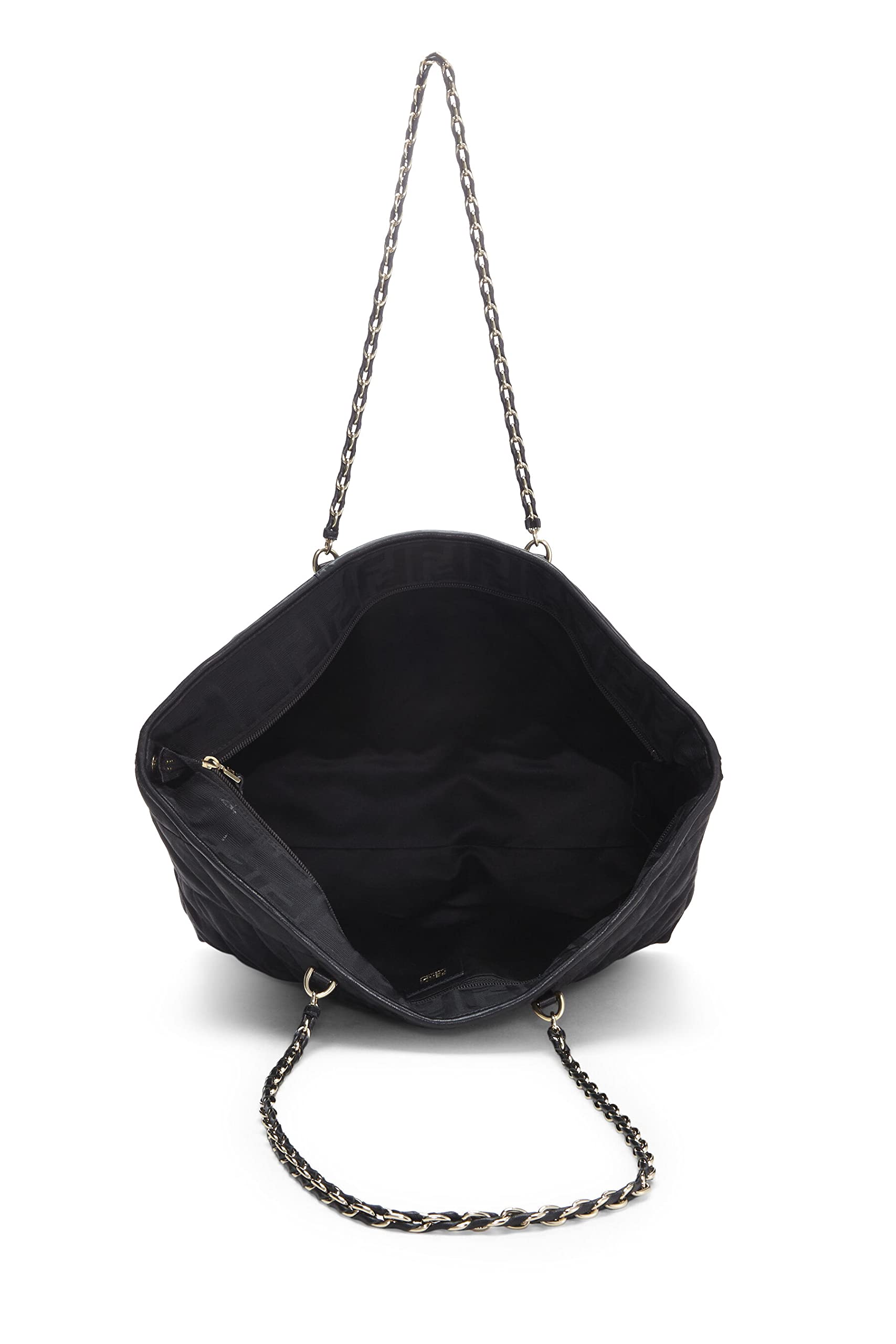 Fendi, Black Quilted Canvas Chain Tote, Black