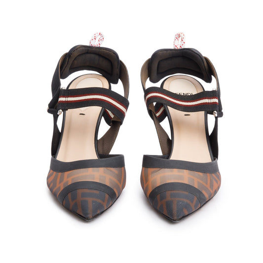 Fendi Brown FF Zucca Colibri Mesh Slingback Pumps, Size 39