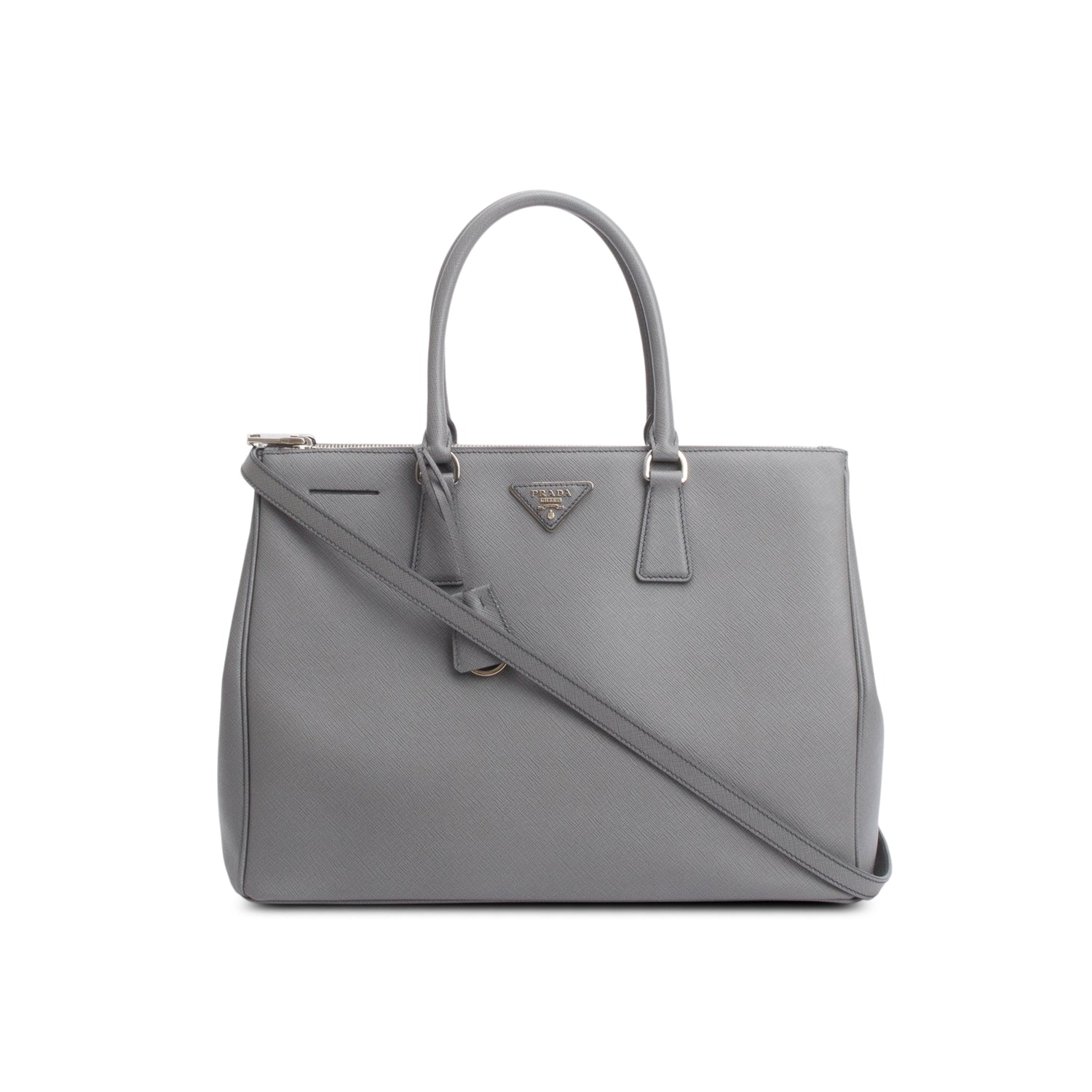 Prada Grey Saffiano Lux Large Double Zip Galleria Tote