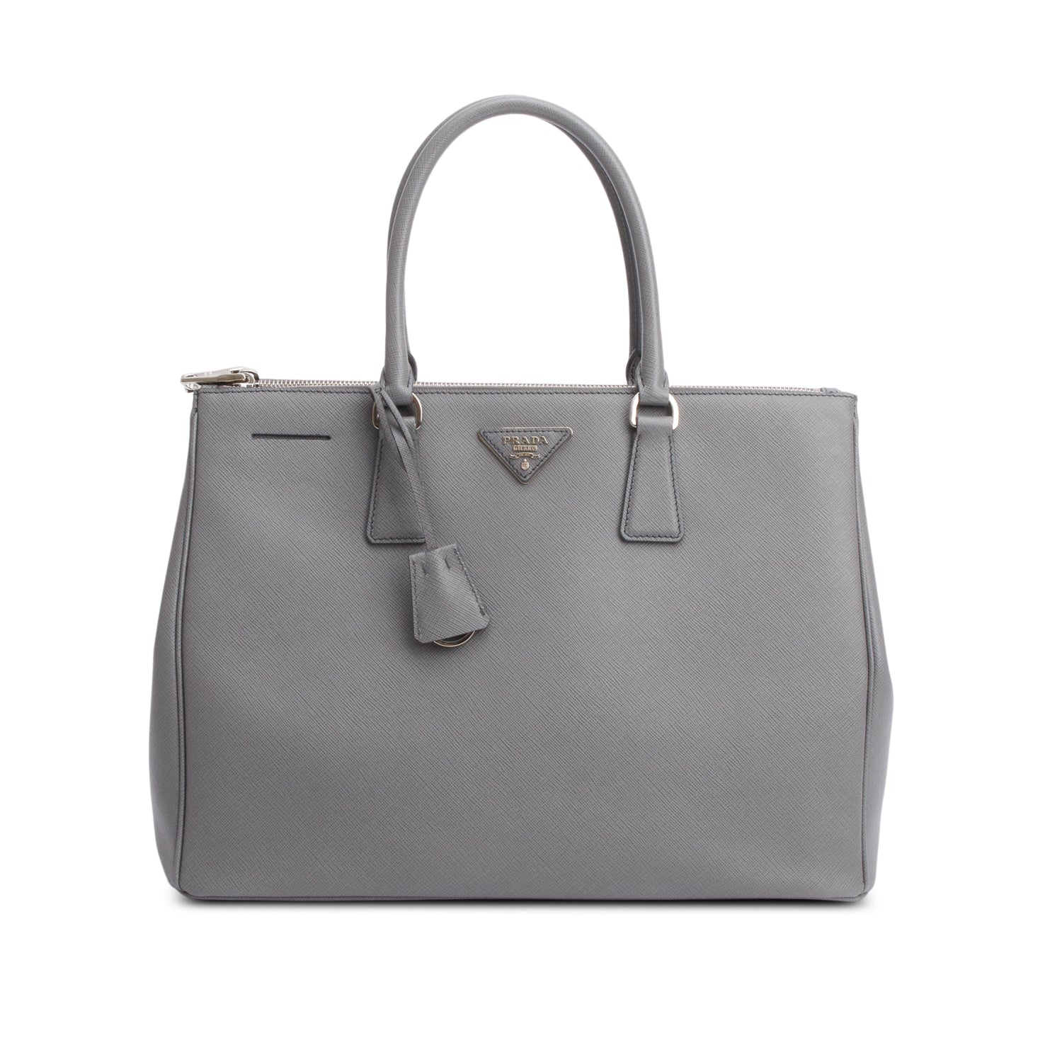 Prada Grey Saffiano Lux Large Double Zip Galleria Tote