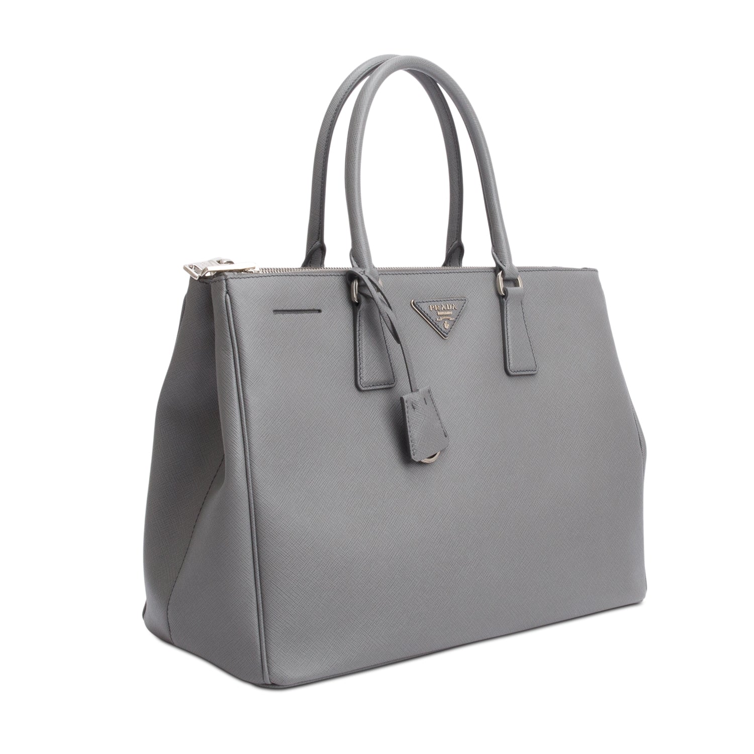 Prada Grey Saffiano Lux Large Double Zip Galleria Tote