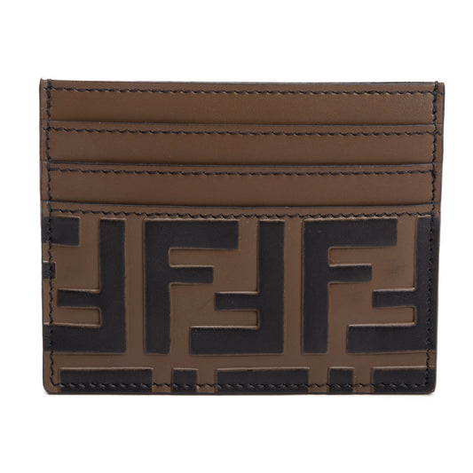 Fendi Brown FF Embossed Leather Card Holder