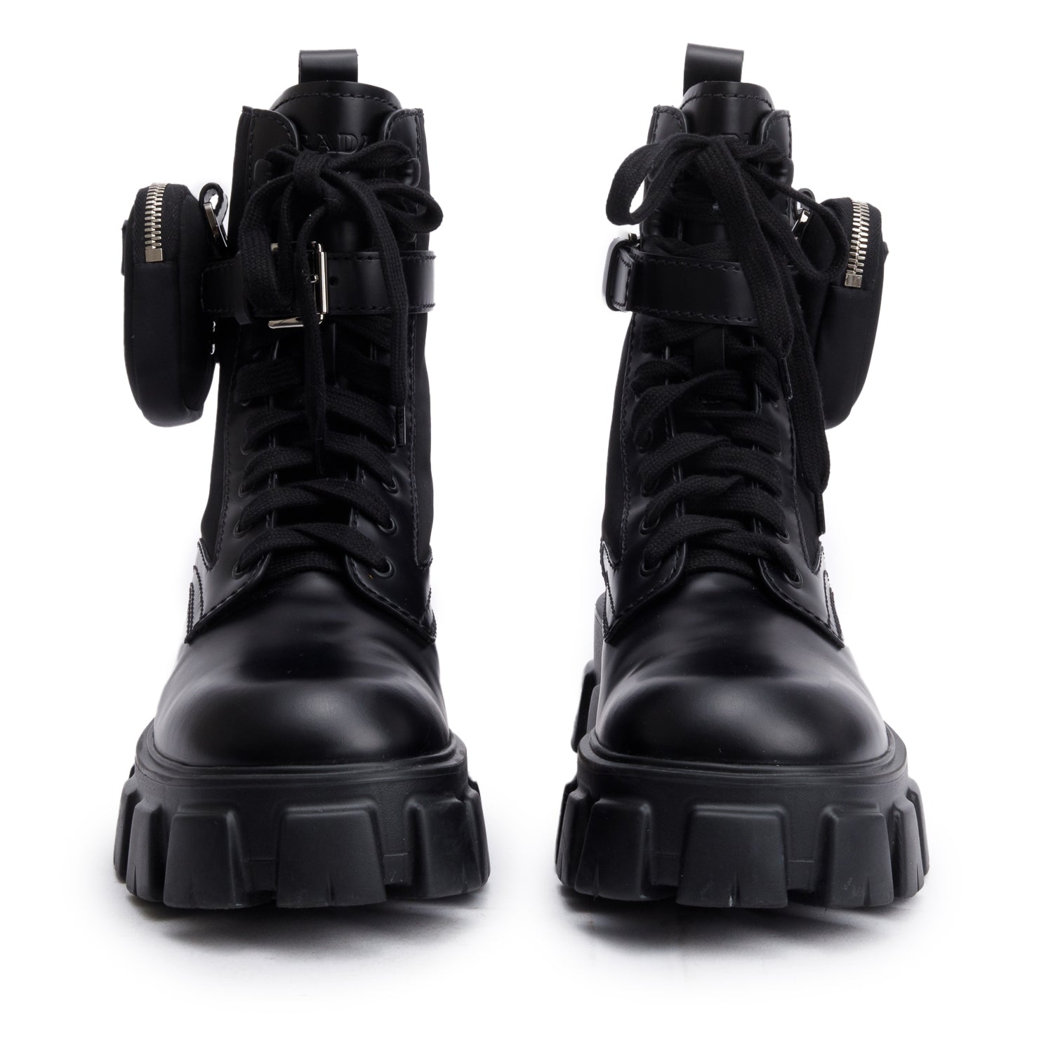 Prada Black Monolith Leather and Re-Nylon Boots with Pouch, Men’s Size 8.5