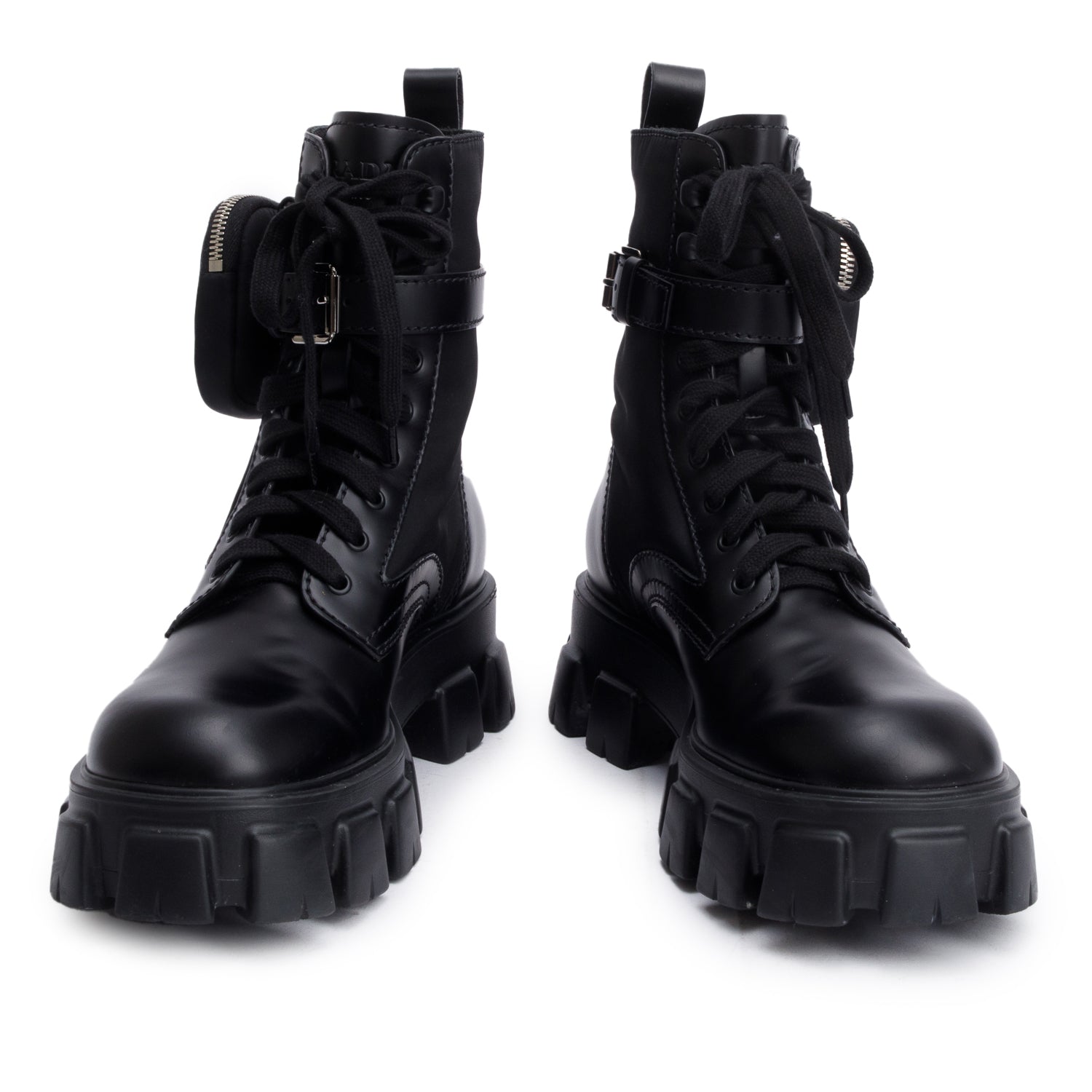 Prada Black Monolith Leather and Re-Nylon Boots with Pouch, Men’s Size 8.5