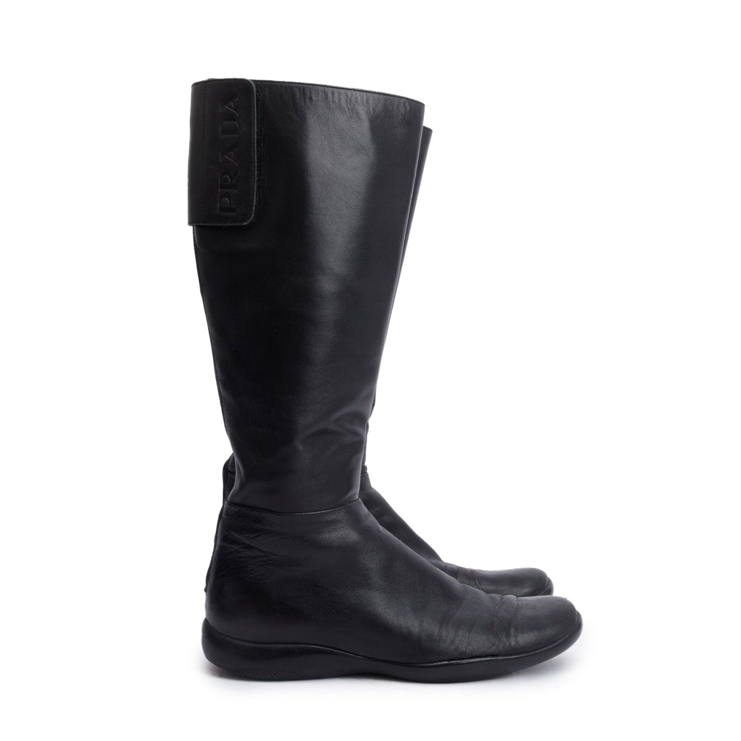 Prada Black Leather Riding Boots, Size 8