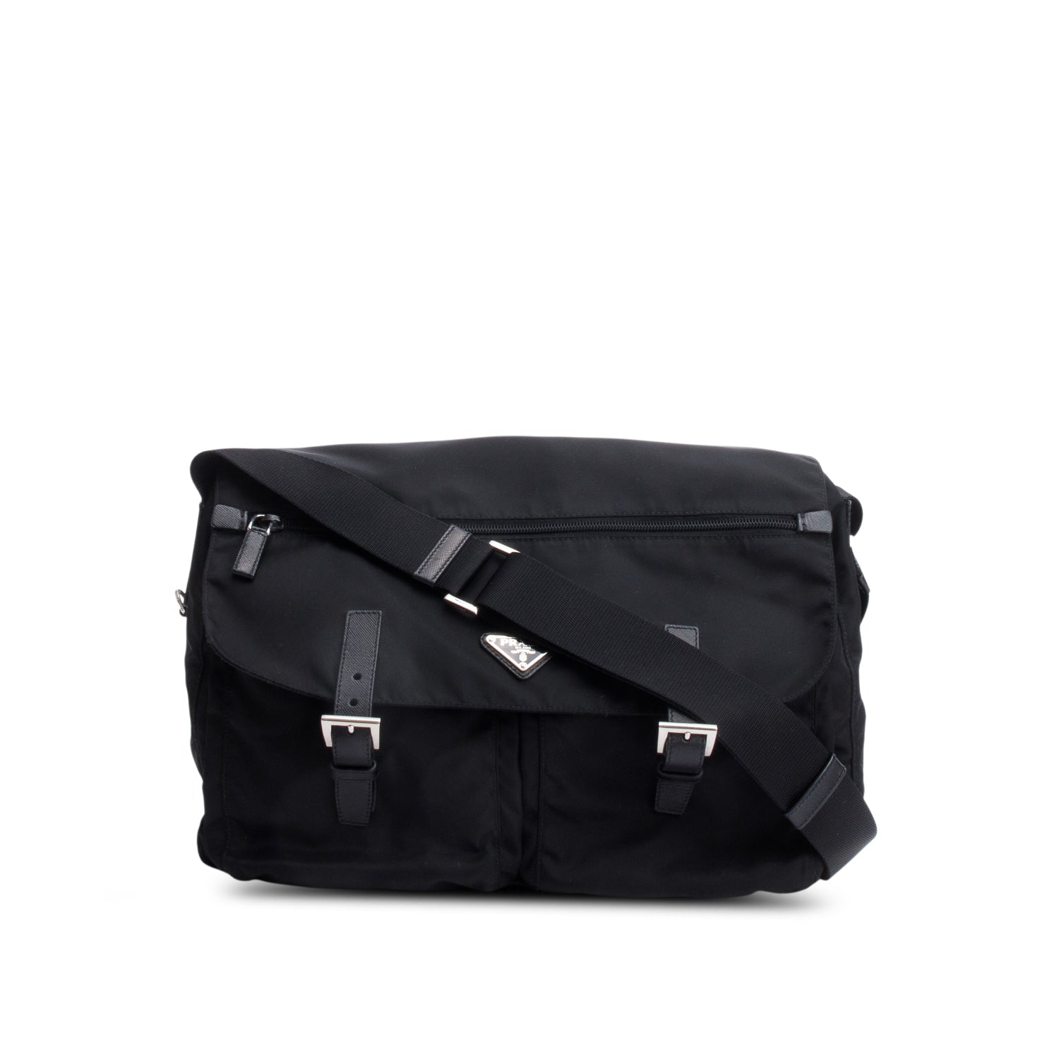 Prada Black Nylon Vela Sport Buckle Messenger Bag