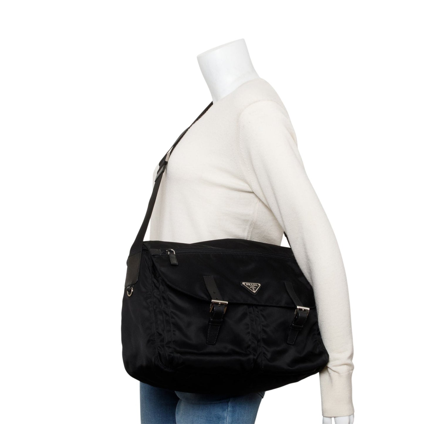 Prada Black Nylon Vela Sport Buckle Messenger Bag
