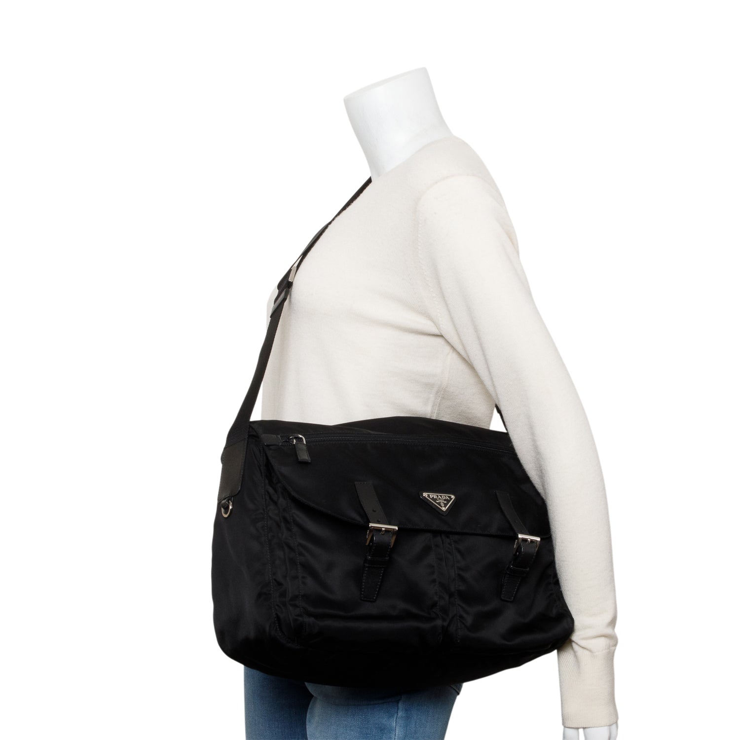 Prada Black Nylon Vela Sport Buckle Messenger Bag