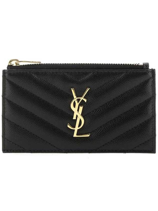 Luxury Saint Laurent Trending 2026 Monogram Fragment Zipper Card Wallet Black