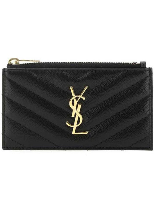 Luxury Saint Laurent Trending 2026 Monogram Fragment Zipper Card Wallet Black