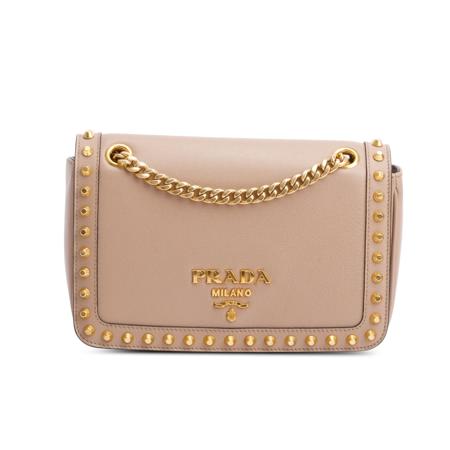 Prada Beige Glace Calf Leather Studded Camera Crossbody Bag