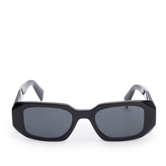 Prada SPR 17W Black Acetate Symbole Rectangular Sunglasses