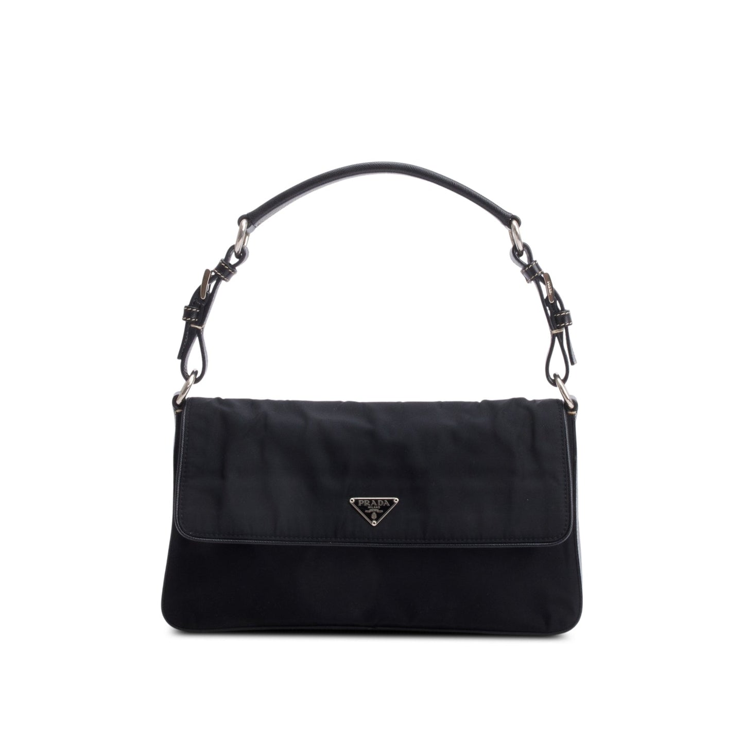 Prada Black Saffiano-Trimmed Tessuto Nylon Flap Shoulder Bag